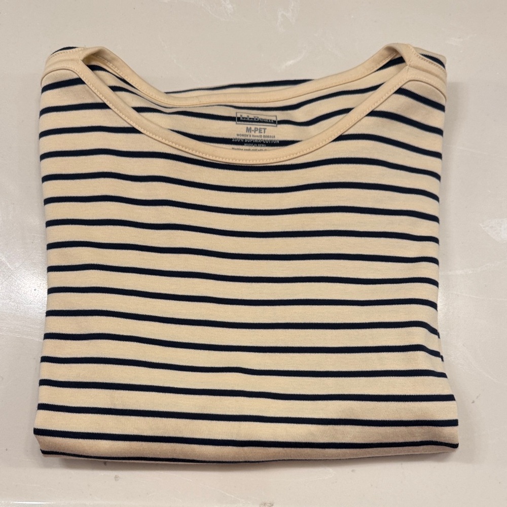 L.L. Bean Cream and Black Striped Long Sleeve Tee